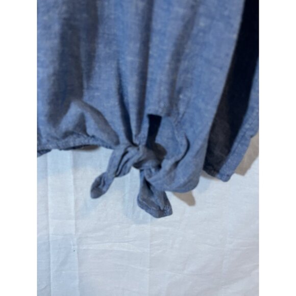 Time and Tru Blue Cotton/Linen Blend Blouse XL (16-18) - Picture 3 of 8